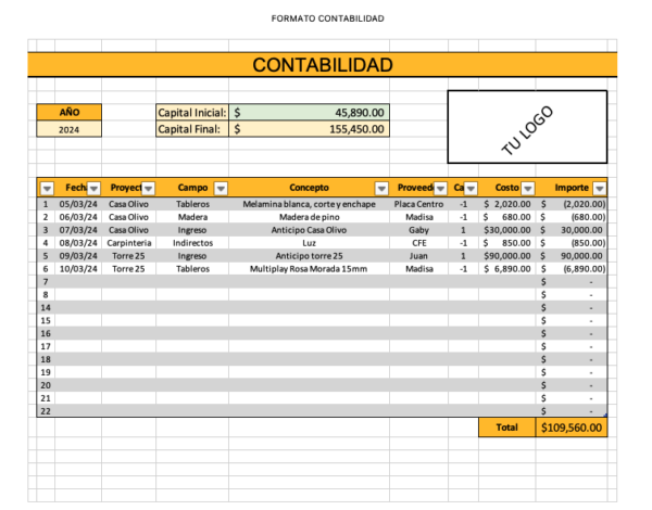 Formatos para administración de proyectos de carpintería. (Básico) - Imagen 2